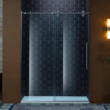 56-60" W x 80" H Frameless Single Sliding Shower Door with Double Rollers