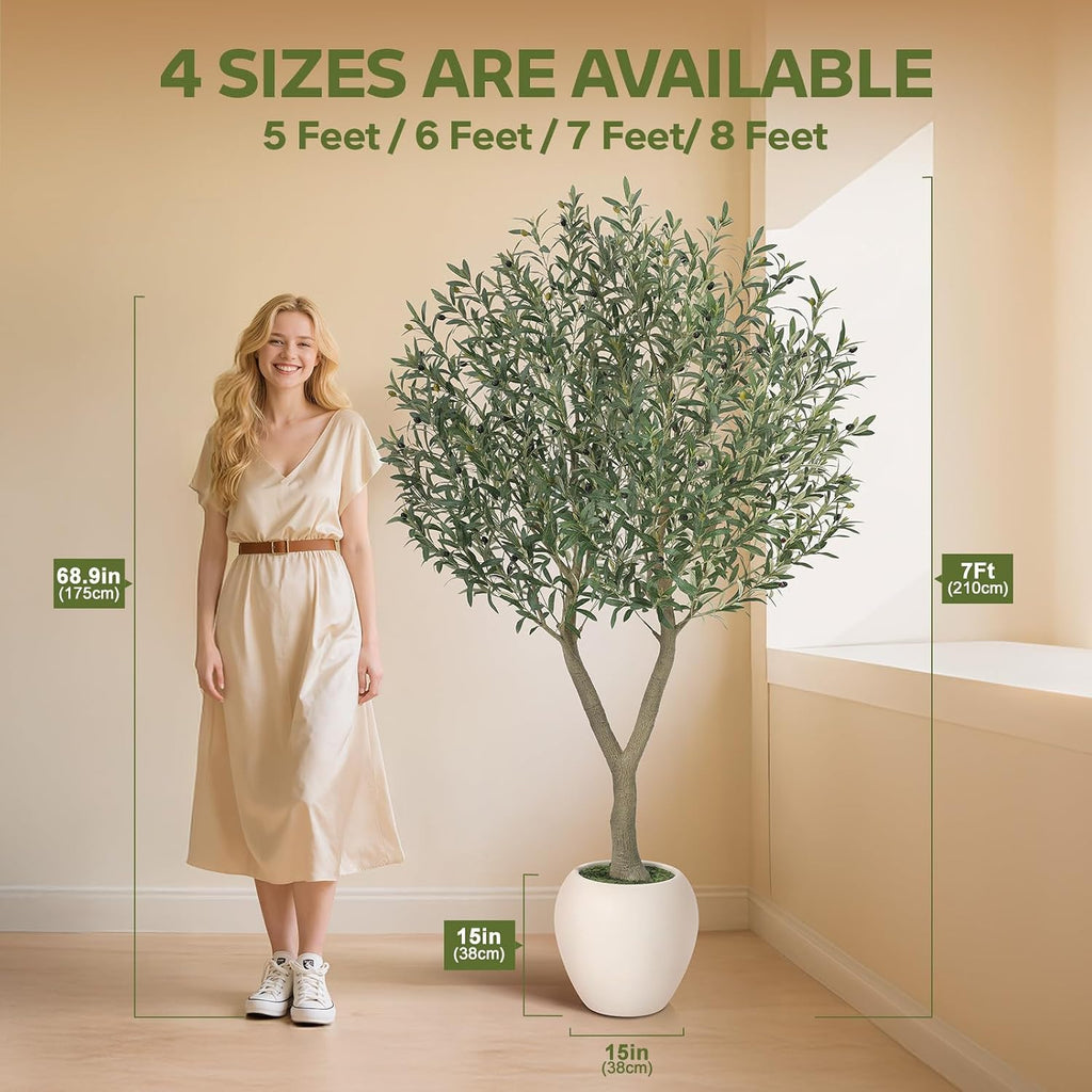 7FT Olive Trees Artificial Indoor with 15in White Round Planter