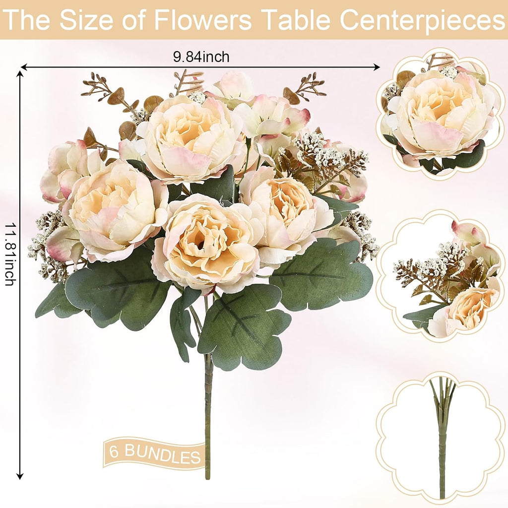 Bundles Champagne Peonies Artificial Flowers for DIY - Set of 6