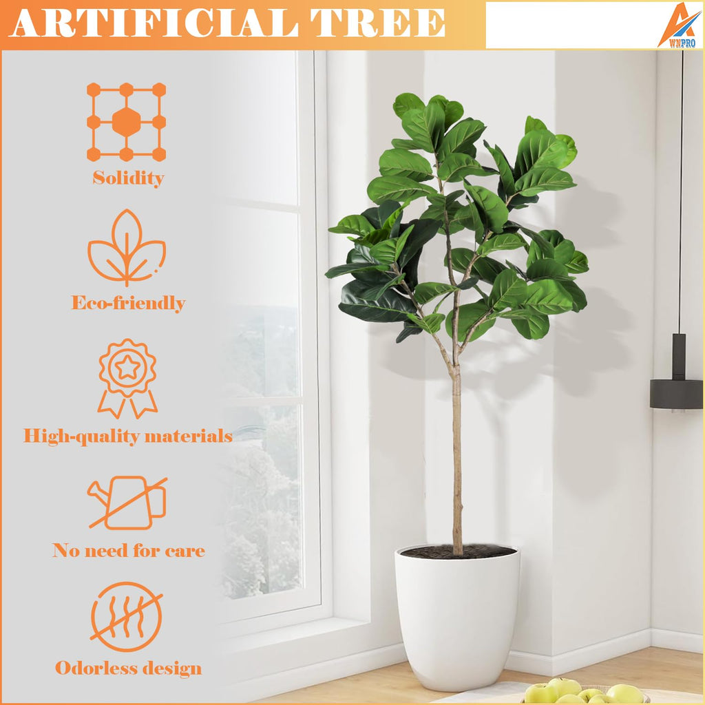 5 FT Artificial Fiddle Leaf Fig Tree, Indoor Simulation Plants, Large Tall Tree, Indoor Decorative Plants and Potted