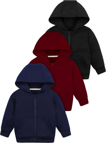 3 Packs Baby and Toddler Boys Zip Up Fleece Jackets Hoodies