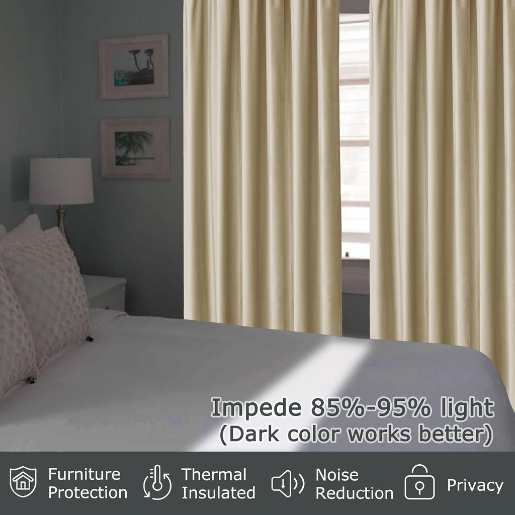 Velvet Curtains with Blackout Lining 72" W x 84" L Indoor Heat Insulated Soft Luxury Back Tab/Rod Pocket 2 in 1