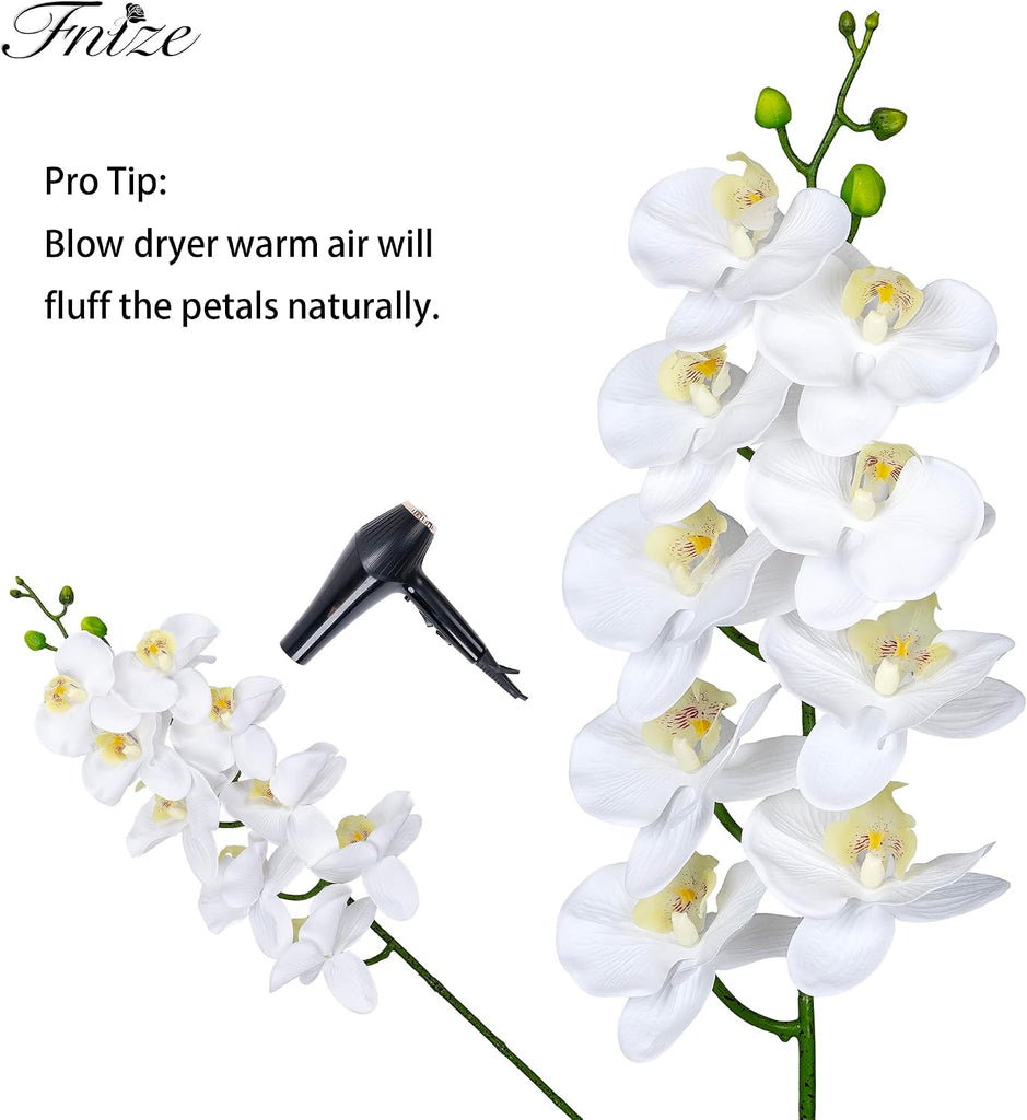 Orchid Stems Artificial Flowers Real Touch Latex White 38 Inch - Set of 2