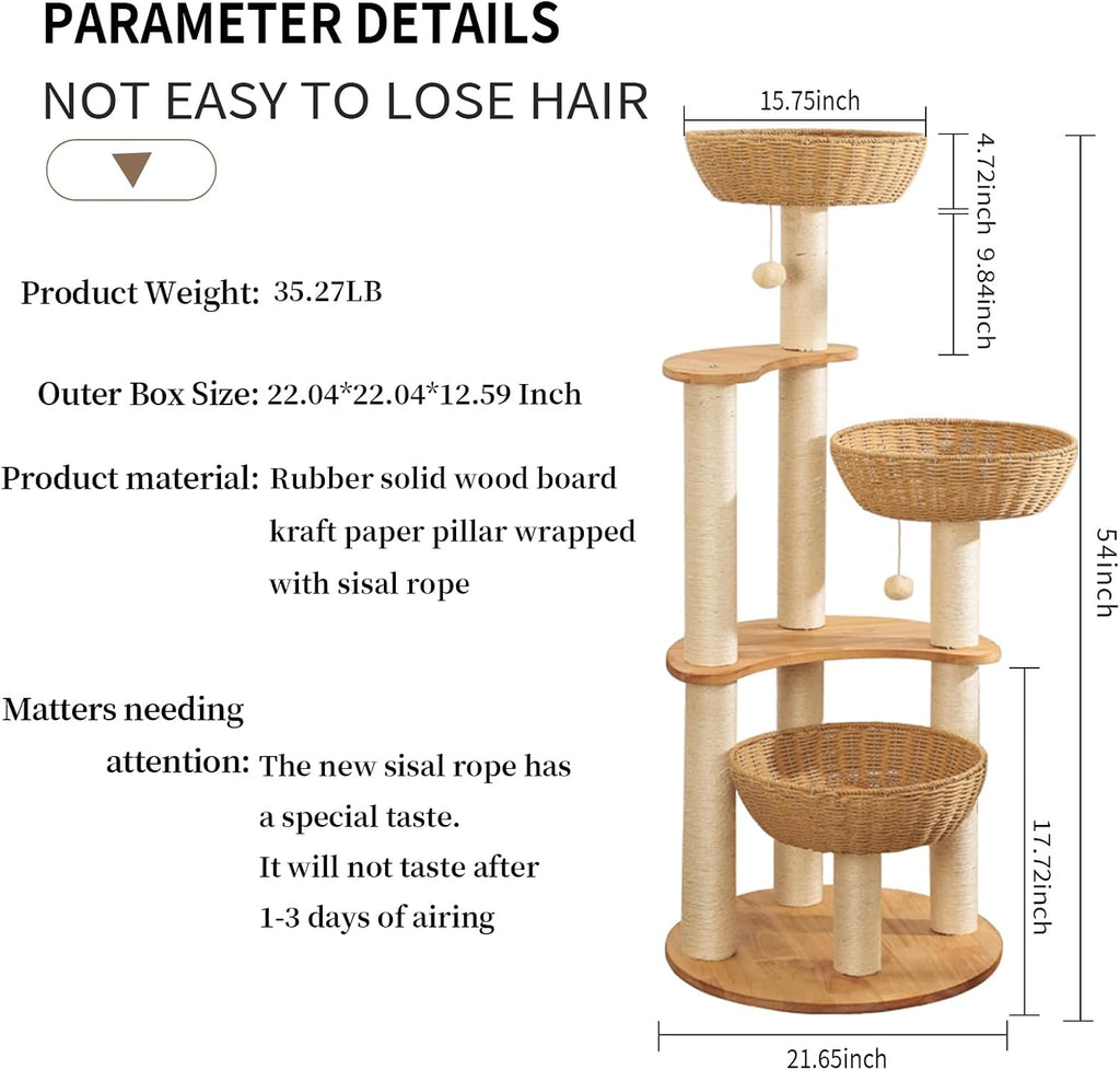 54" Modern Cat Tree Tower for Indoor Cats, Large & Multi-Cat Homes