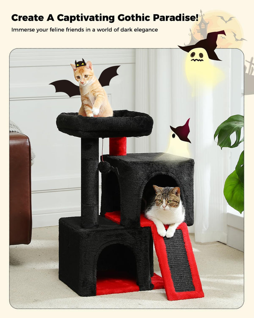 30" Cat Tree, Gothic Cat Tower with 2 Condos for Indoor Cats
