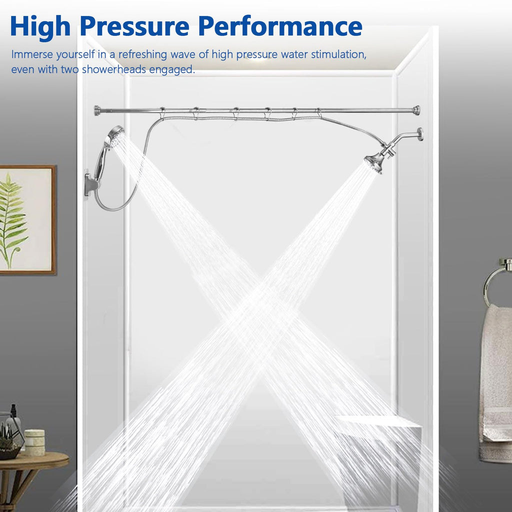 Double Shower Head for Couple, High Pressure Dual Showerhead, Adjustable Height Shower Rod, 5-Setting Handheld Shower