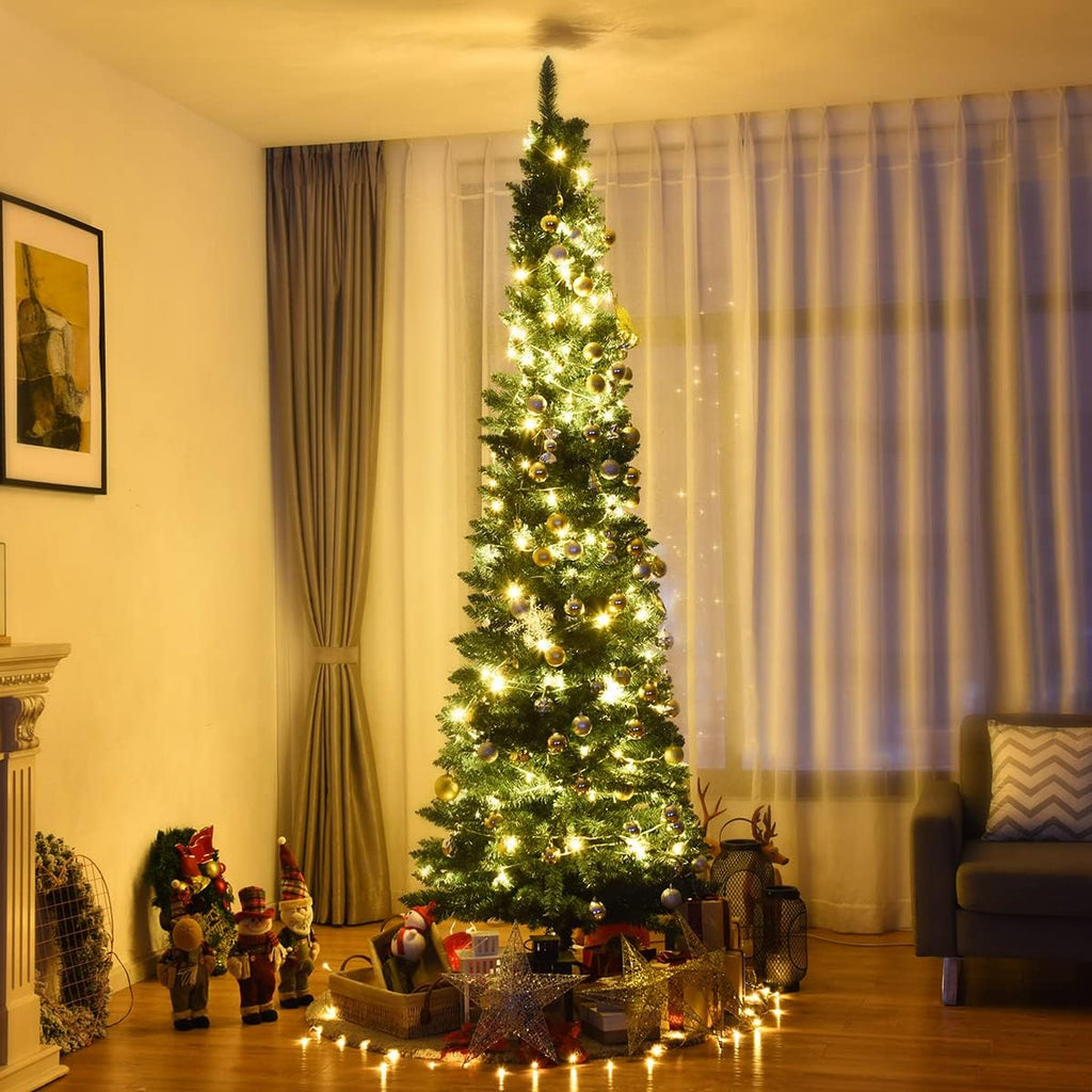 Pencil Christmas Tree, Slim Skinny Hinged Pine Tree with PVC Material, 1500 Branch Tips, Solid Metal Legs, Unlit