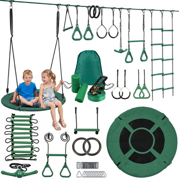 65 ft Ninja Warrior Obstacle Course Swing Set for Kids with Swing