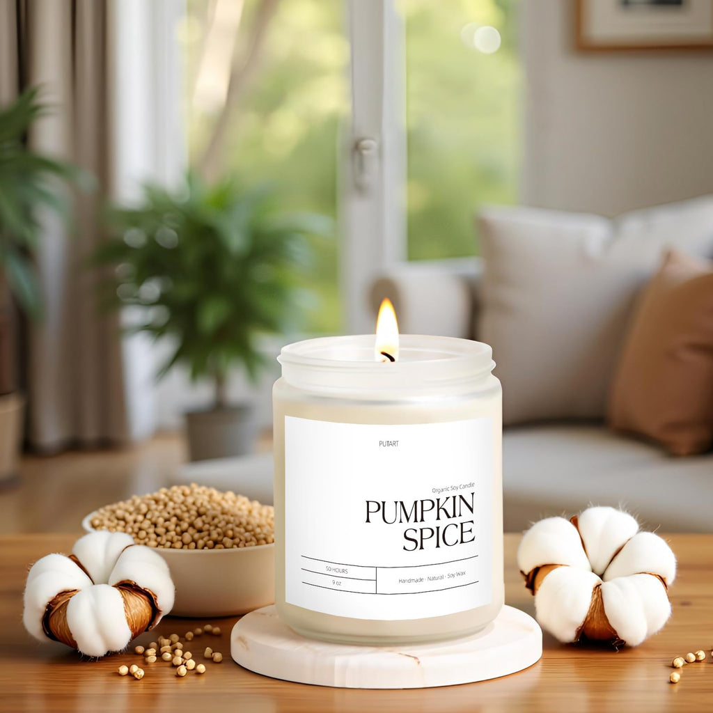 Pumpkin Spice Fall Candle Scented, 9oz Non Toxic Soy Candle