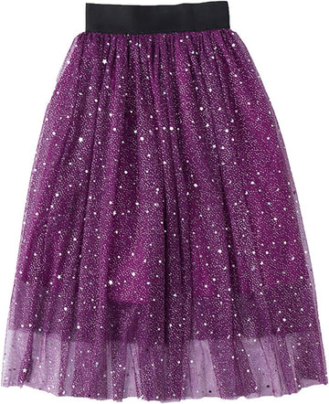 Girls Tulle Skirt A-Line Mesh Elastic Waistband Boho Tiered Bling Maxi Long Tutu Skirts for Kids