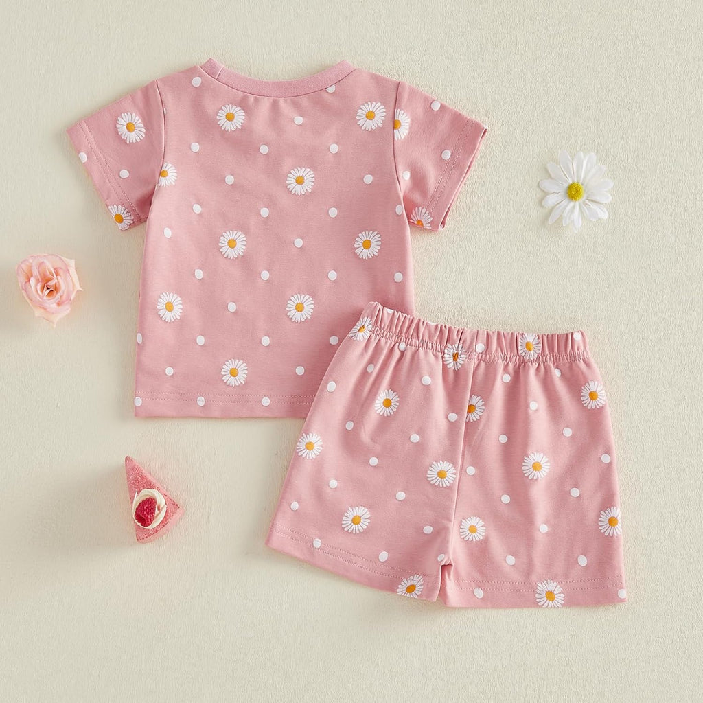 Baby Girl Summer Clothes Short Sleeve Shirt Elastic Waist Shorts Newborn Infant Outfits Cute Daisy Outfit