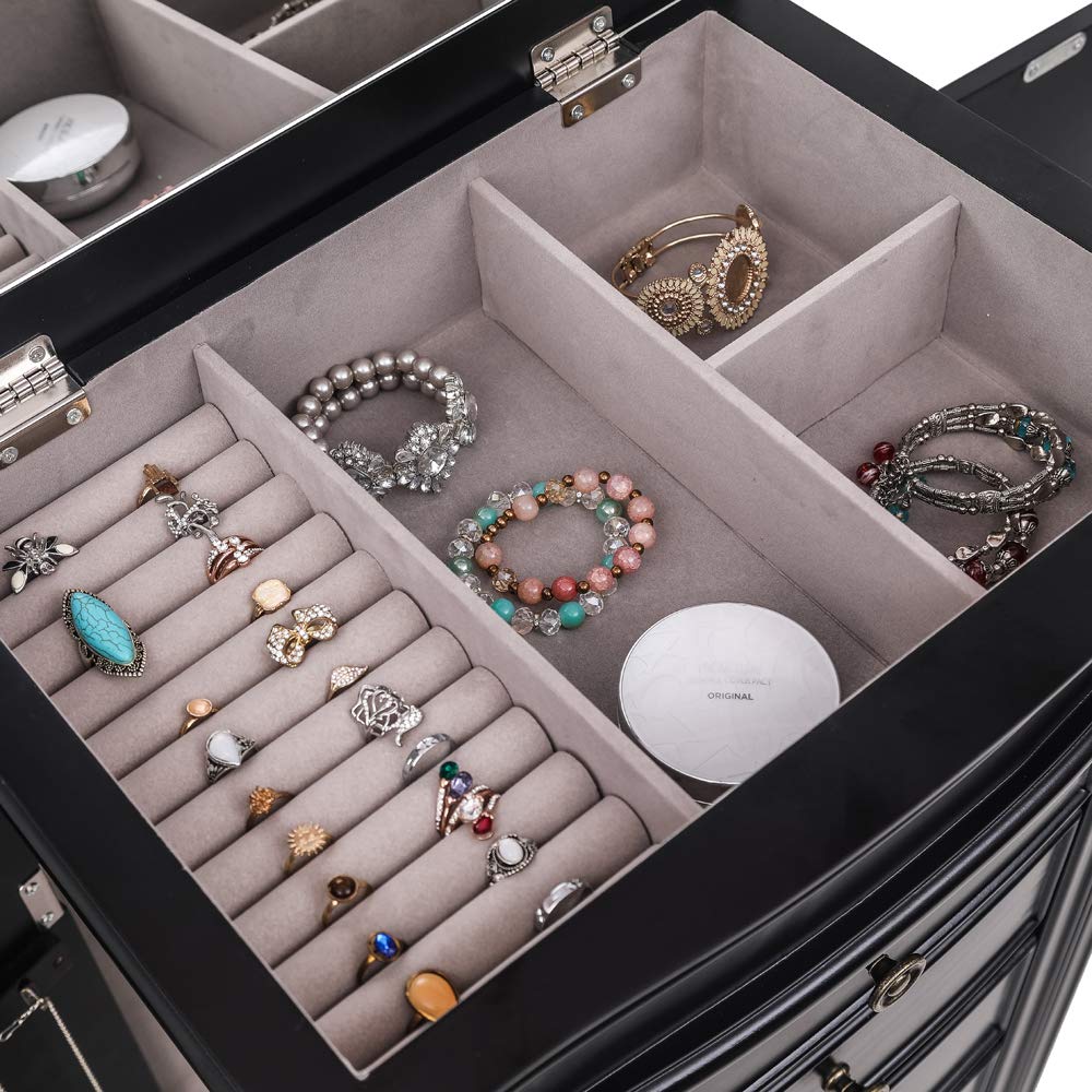 Large standing Jewelry Armoire Cabinet with 7 Drawers & 2 Swing Doors 24 Hooks, Large Wood Jewelry Cabinet Organizers
