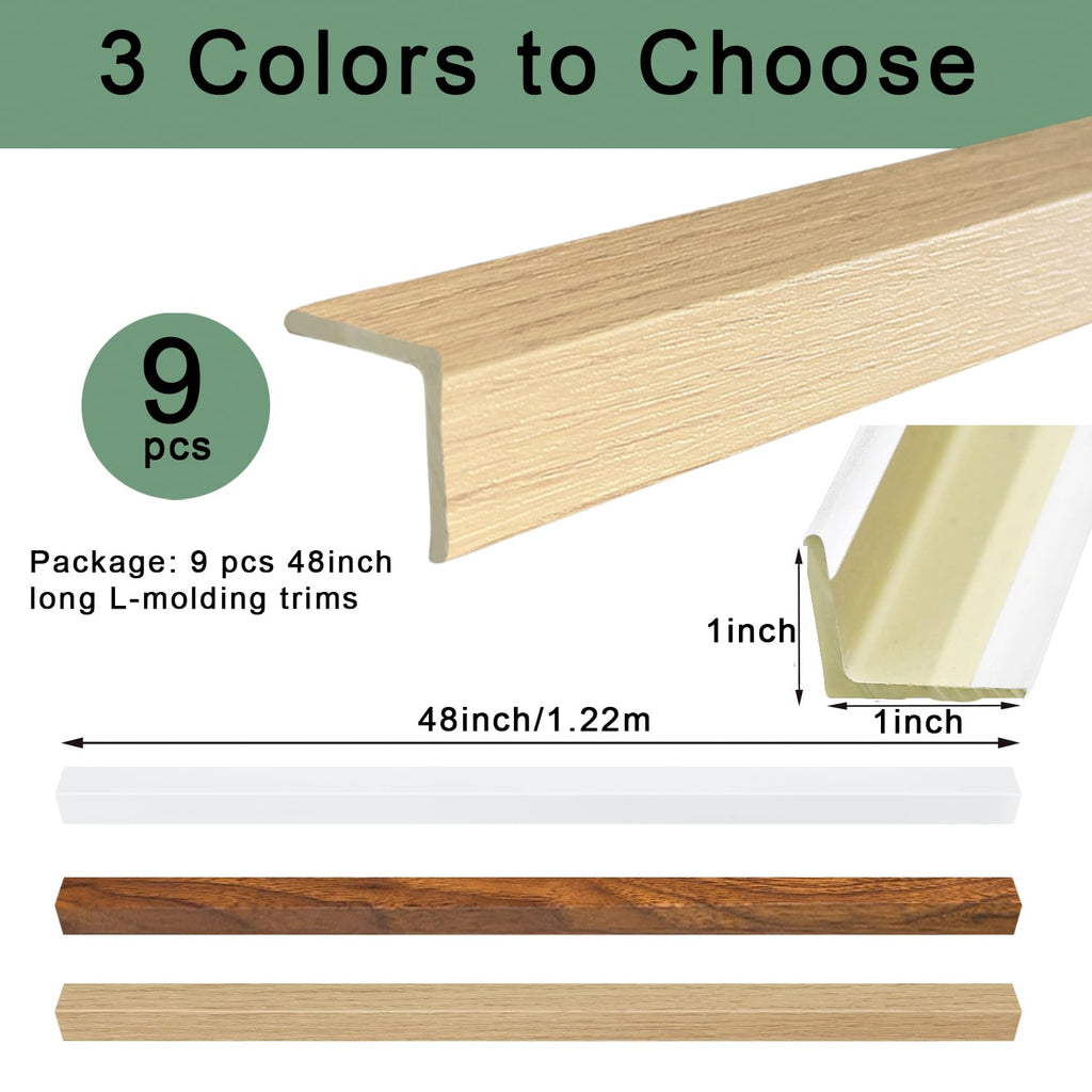 9Pcs 48" Wall Corner Protector,Wood Grain Wall Edge Strip Guards Trim,Oak