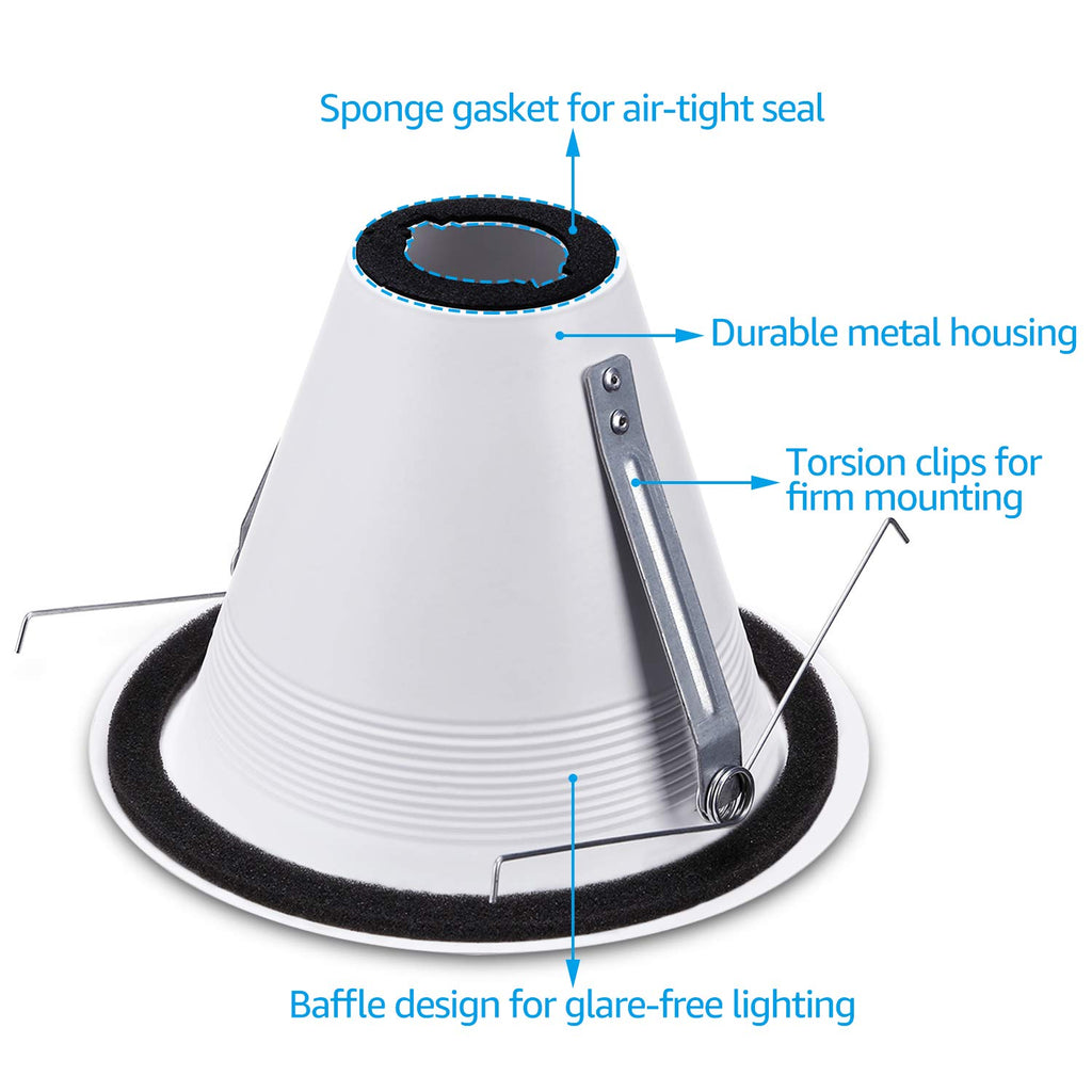 6" Recessed Can Light Trim Self-Flanged, White