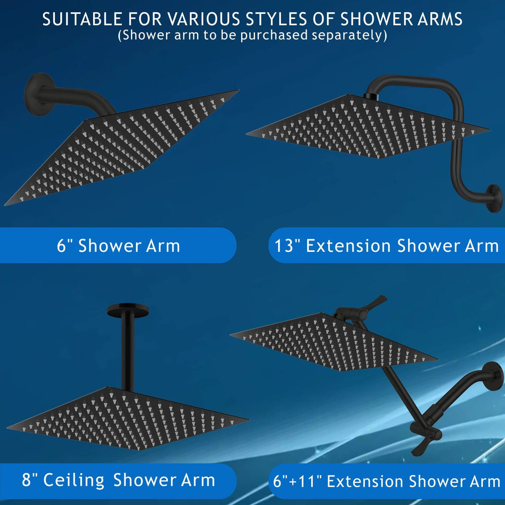 Rain Shower Head - High Flow Large Rainfall Shower Heads Made of Stainless Steel - Waterfall Bathroom Square