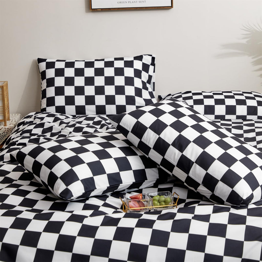 Black White Plaid Comforter Black Checkerboard Grid Bedding