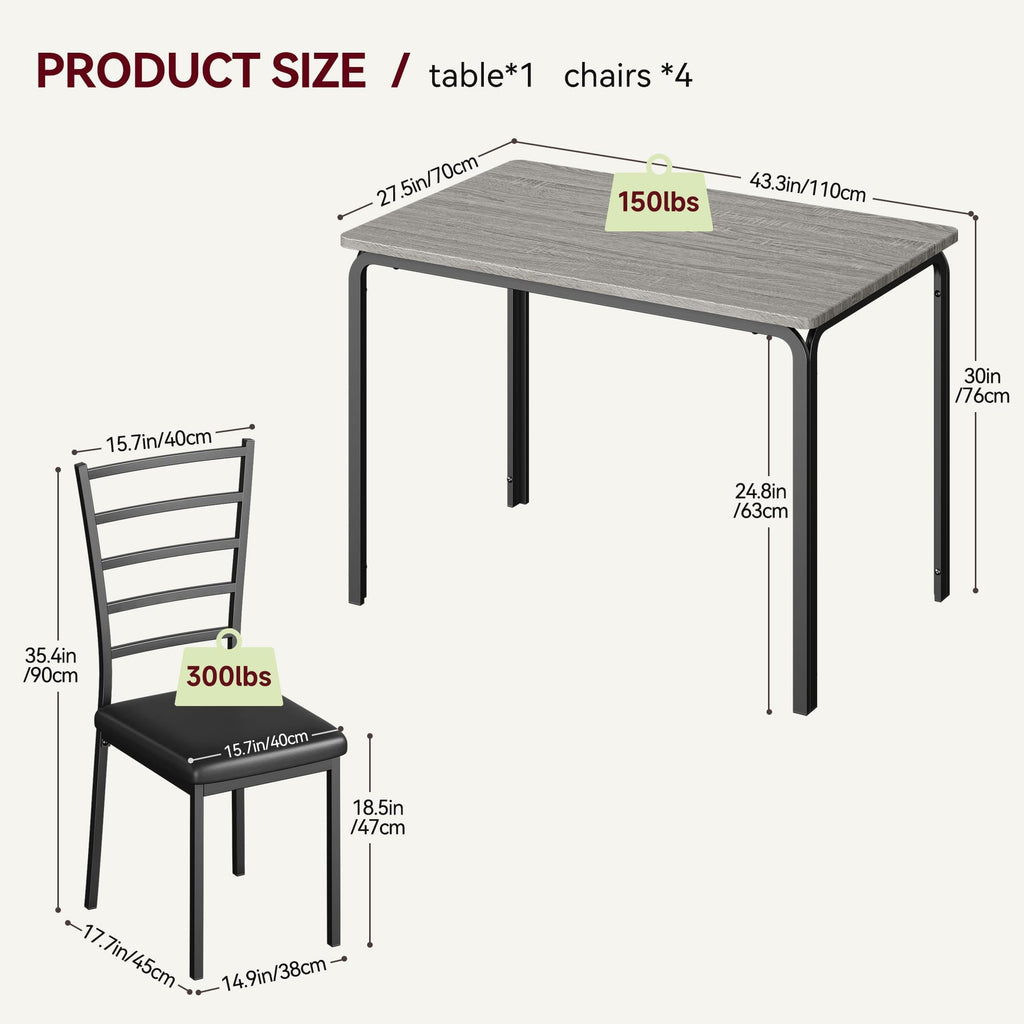 5-Piece Kitchen Dining Room Table Chair Set for Small Space, Indoor Modern Dinette Set for 4, Square Dinner Table Set