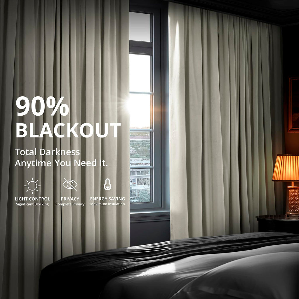 Signature Velvet Thermal Blackout Curtains 96 Inch Long (1 Panel) Rod Pocket Insulated Blackout Curtains Window