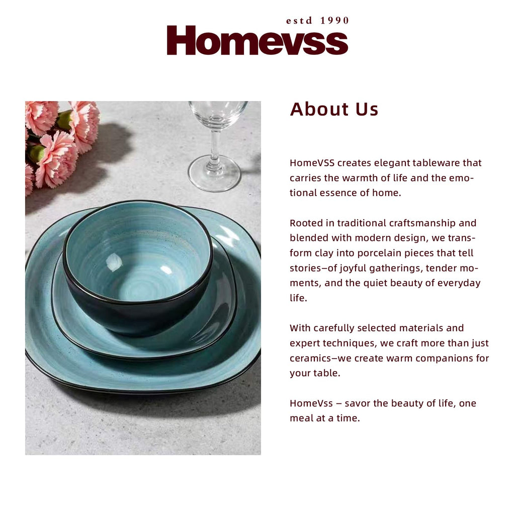 Stoneware Square 16pc Dinnerware Set, Inside Spinwaseh Swirl Turquoise + Outside Black