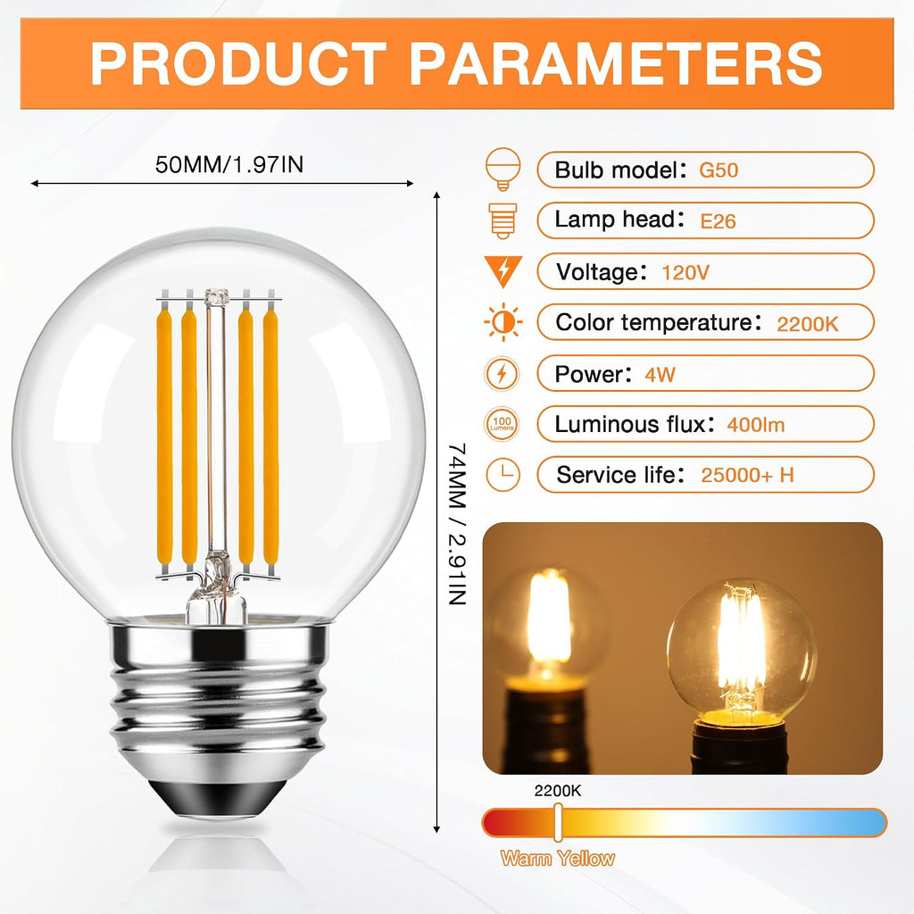 Dimmable E26 G16.5 LED Edison Globe Light Bulb 4W Equivalent 40 Watt