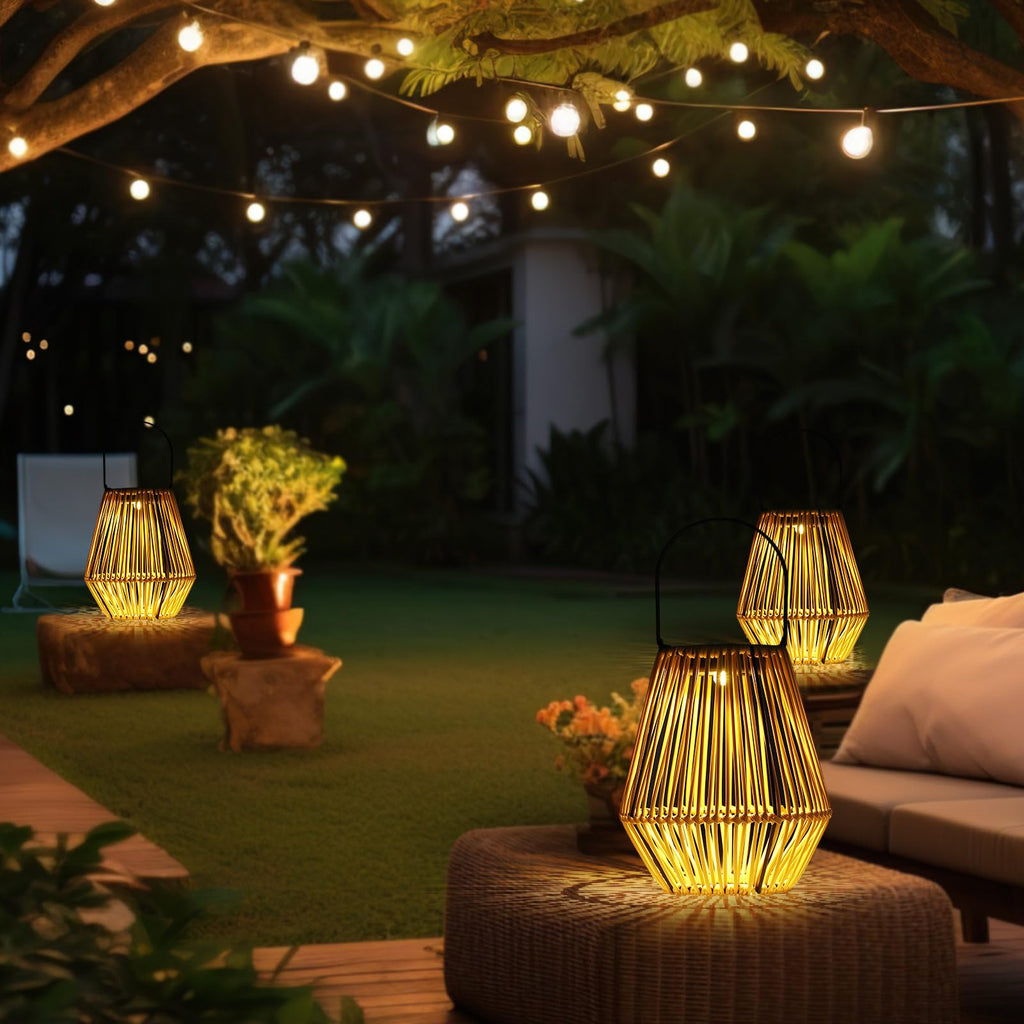 4 Pack Solar Lantern Outdoor Waterproof Rattan, Square