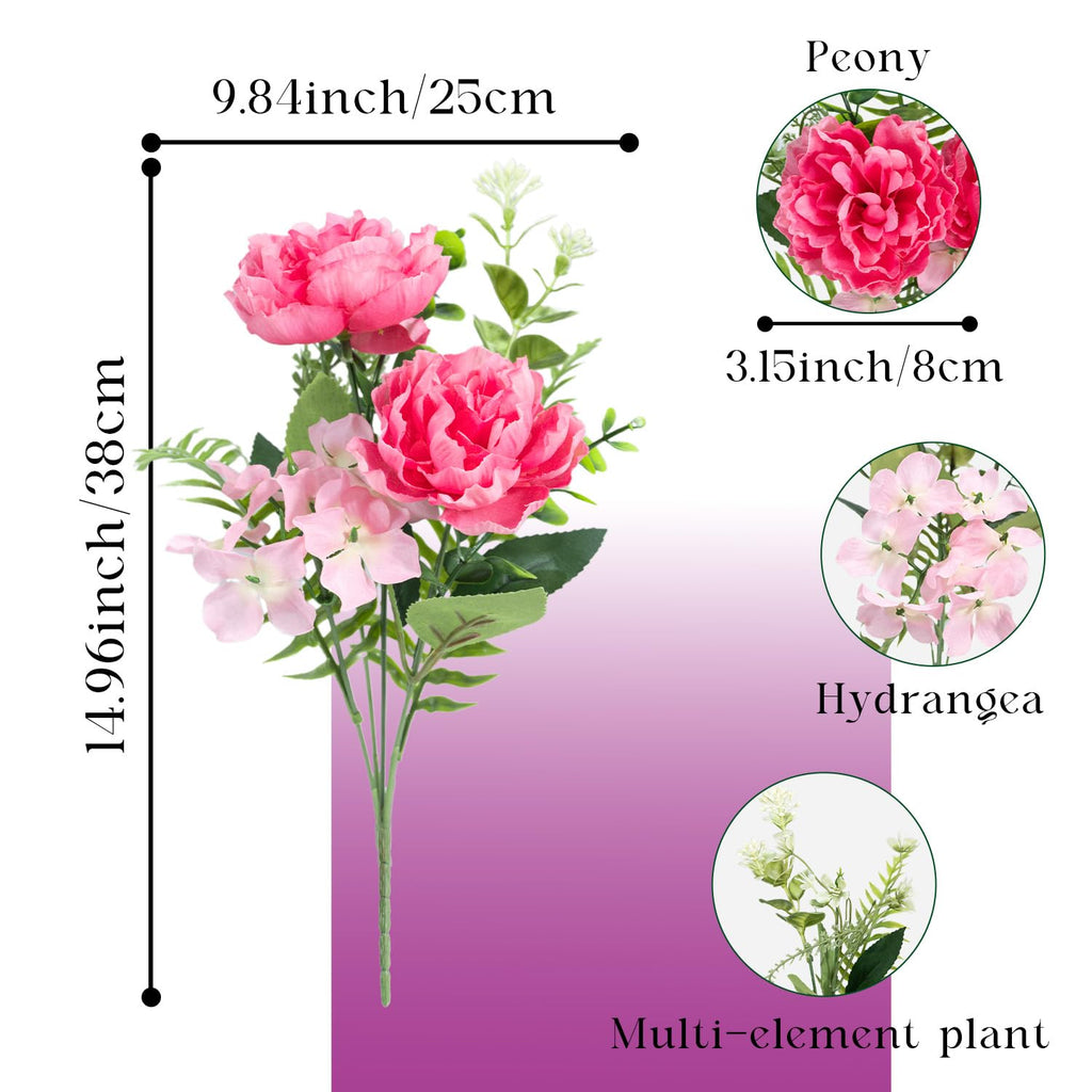 6 Bundles Peonies Artificial for Outdoors UV Resistant Faux Peony with Fake Silk for Outside Front Porch Garden