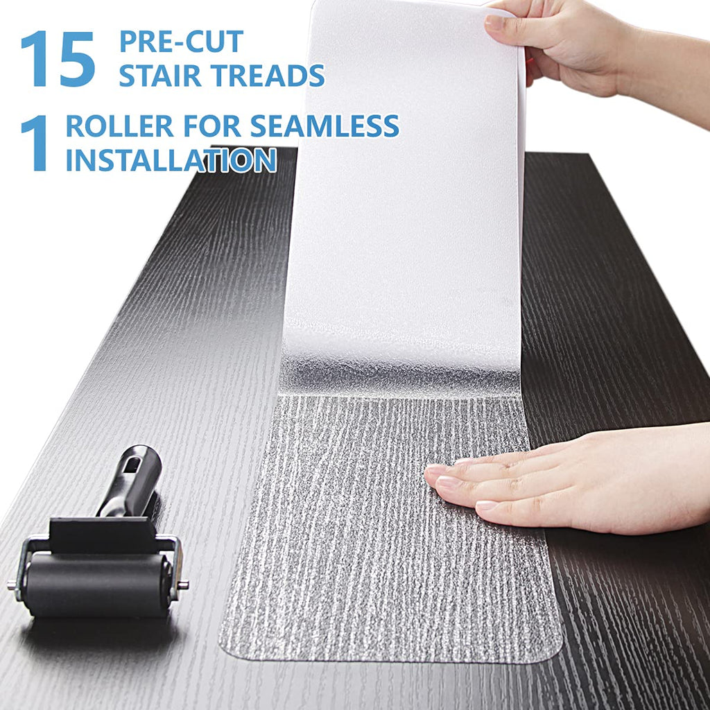 Stair Treads Non Slip 6" x 30", 15-Pack Pre-Cut Clear Anti Slip Strips for Wooden Steps Indoor, Transparent and