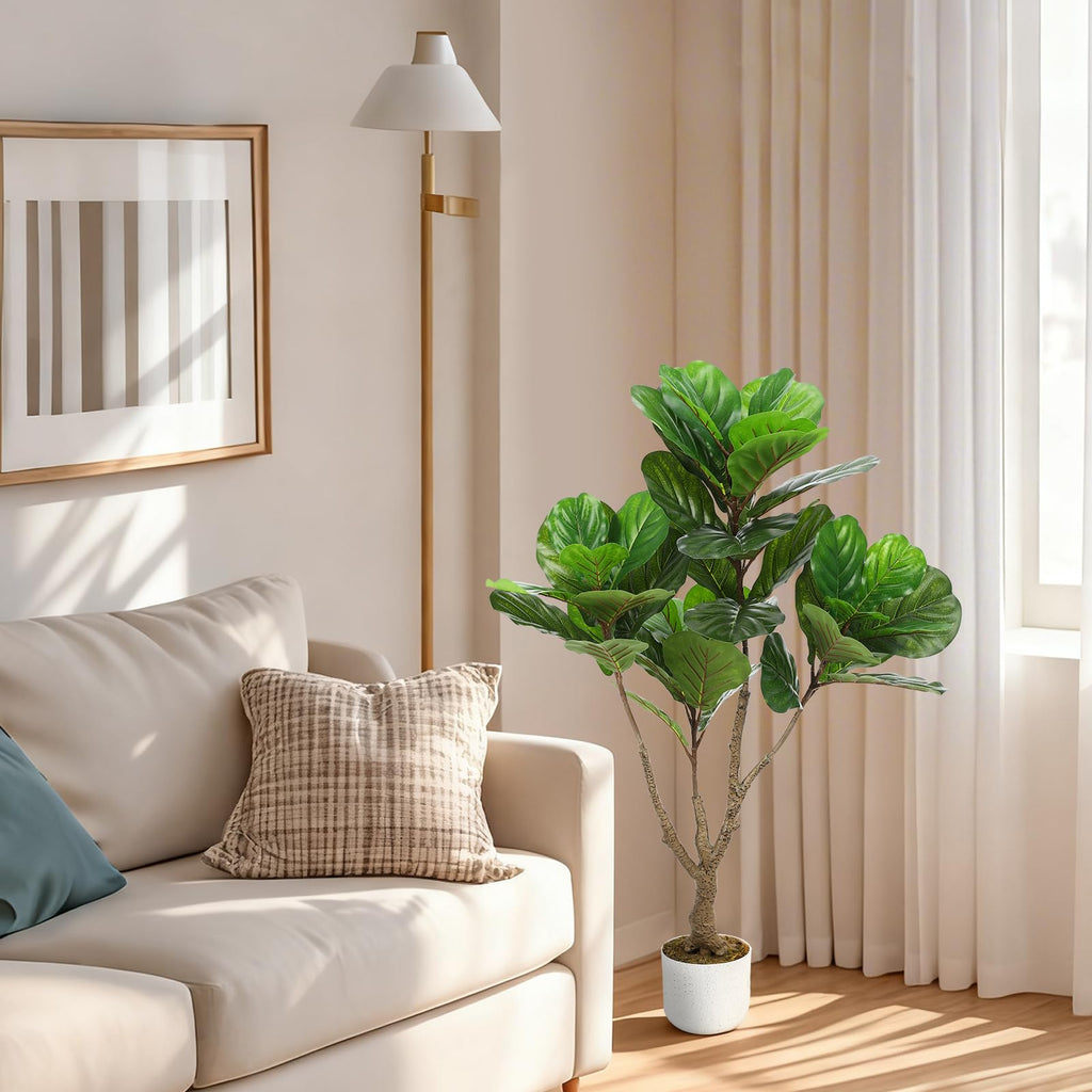 3.8ft Fiddle Leaf Fig Artificial Tree with Planter Pot, Artificial Fiddle Leaf Fig Tree for Indoor and Outdoor Home