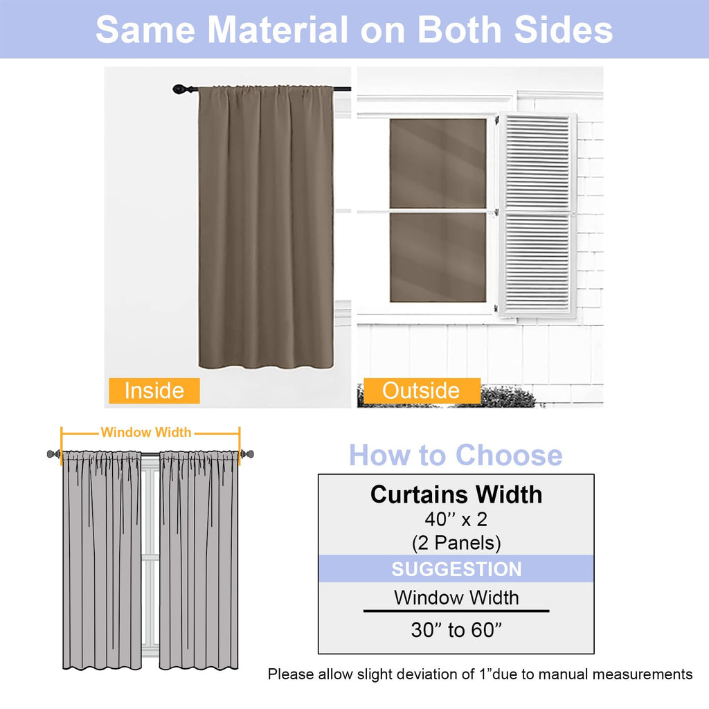 Ava Brown 36 Inch Long Tier Curtains 2 Panels for Small Window