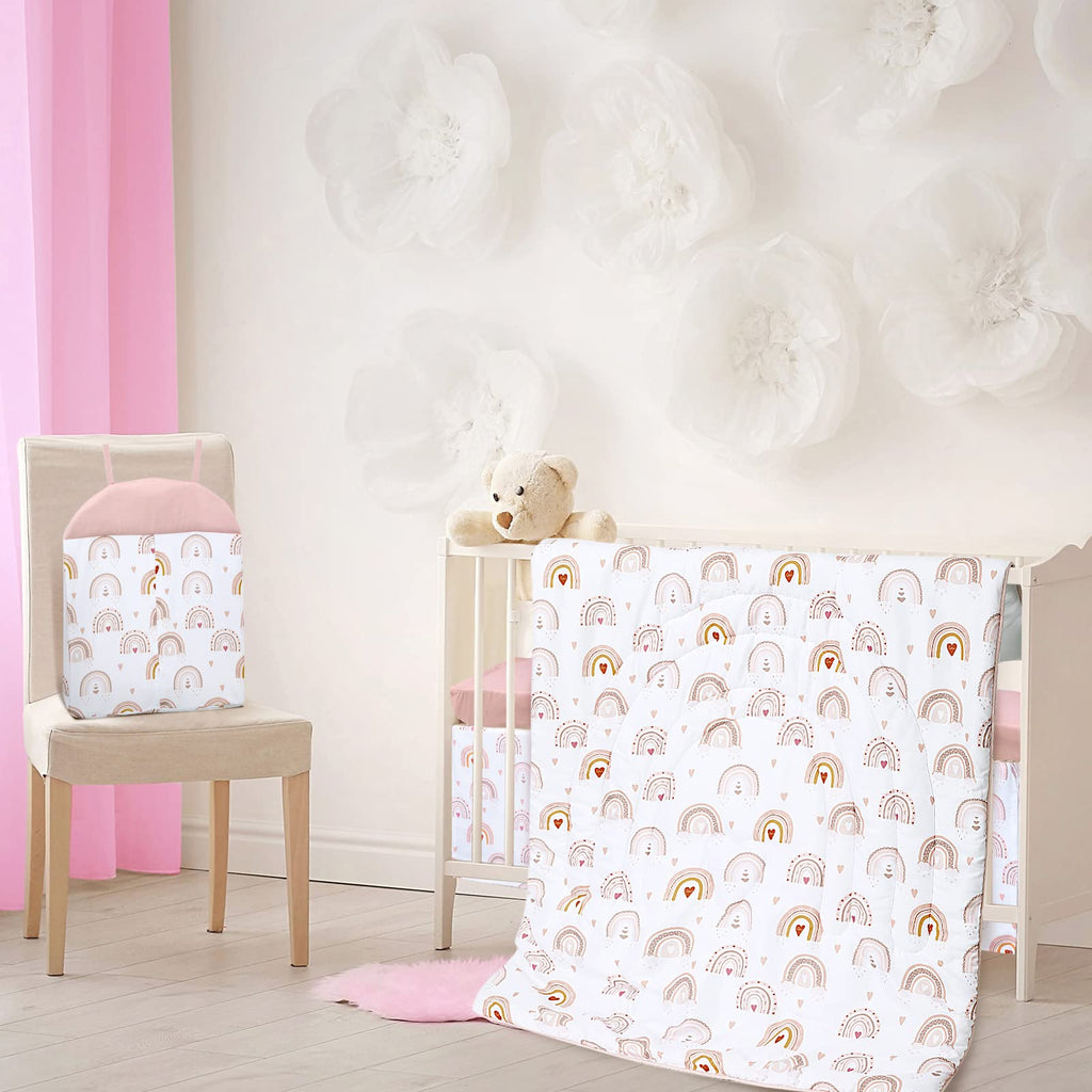 4 Pieces Baby Crib Bedding Set, Standard Nursery Size Soft, Boho