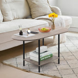 Coffee Tables,2-Tier Small Oval Center Table Industrial Modern Style Coffee Tables with Storage Shelf and Wood