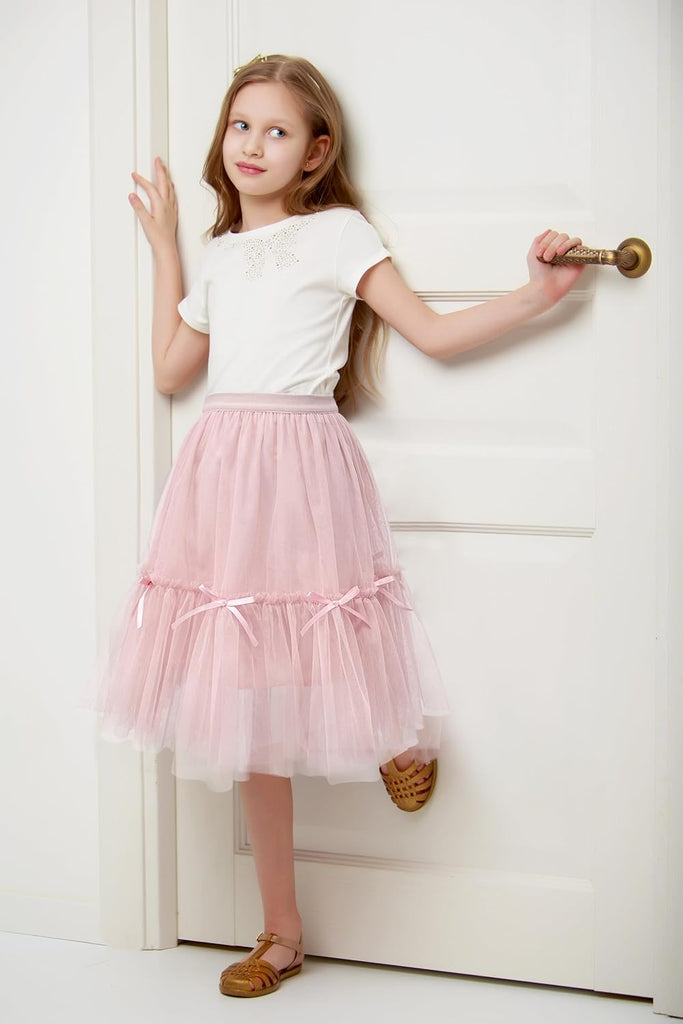 Girls High Waist Tulle Skirts A-line Mesh Skirt Midi Tutu Skirts Dress for Toddler Girl