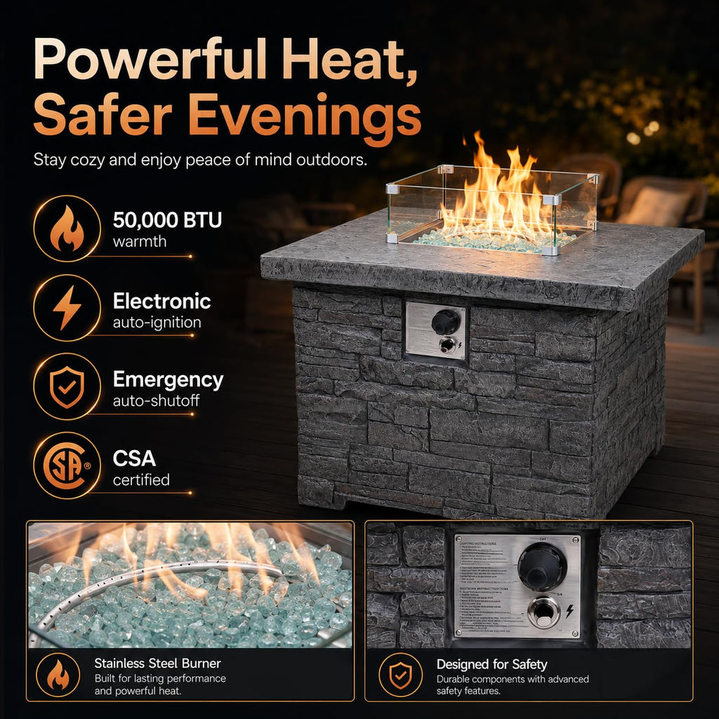 4-Piece Propane Fire Pit Table Set, 50, 000 BTU Outdoor Gas Fire Table