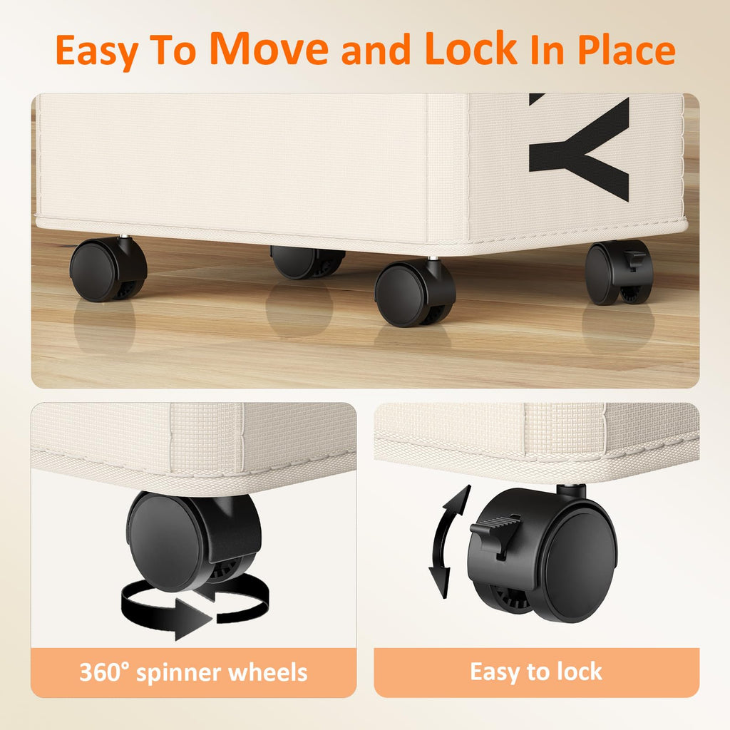 90L Laundry Basket with Wheels, Rolling Hamper with Removable Bag