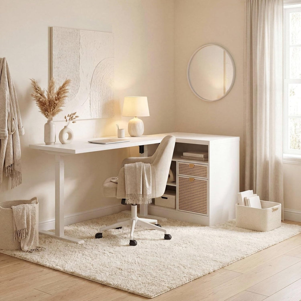 67" L-Shaped Electric Standing Desk with 2 Drawers & Storage | Corner Height Adjustable Sit Stand Desk with File