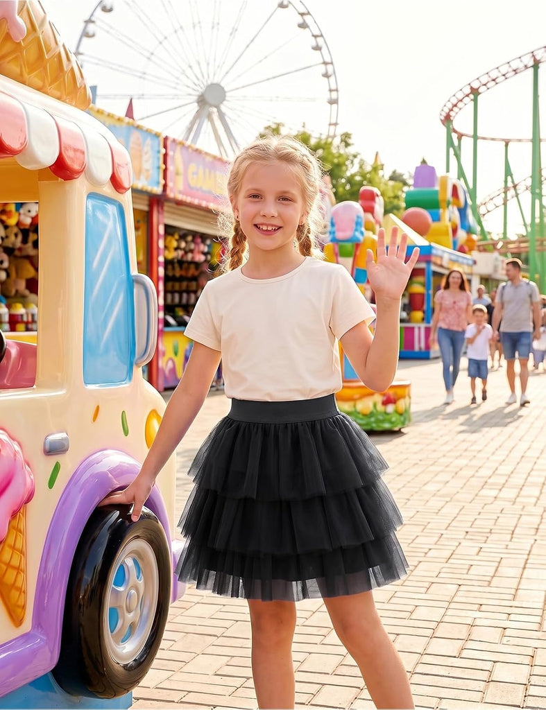 Girls Layered Tutu Skirt Ruffle Tiered Tulle Party Dance Skirt