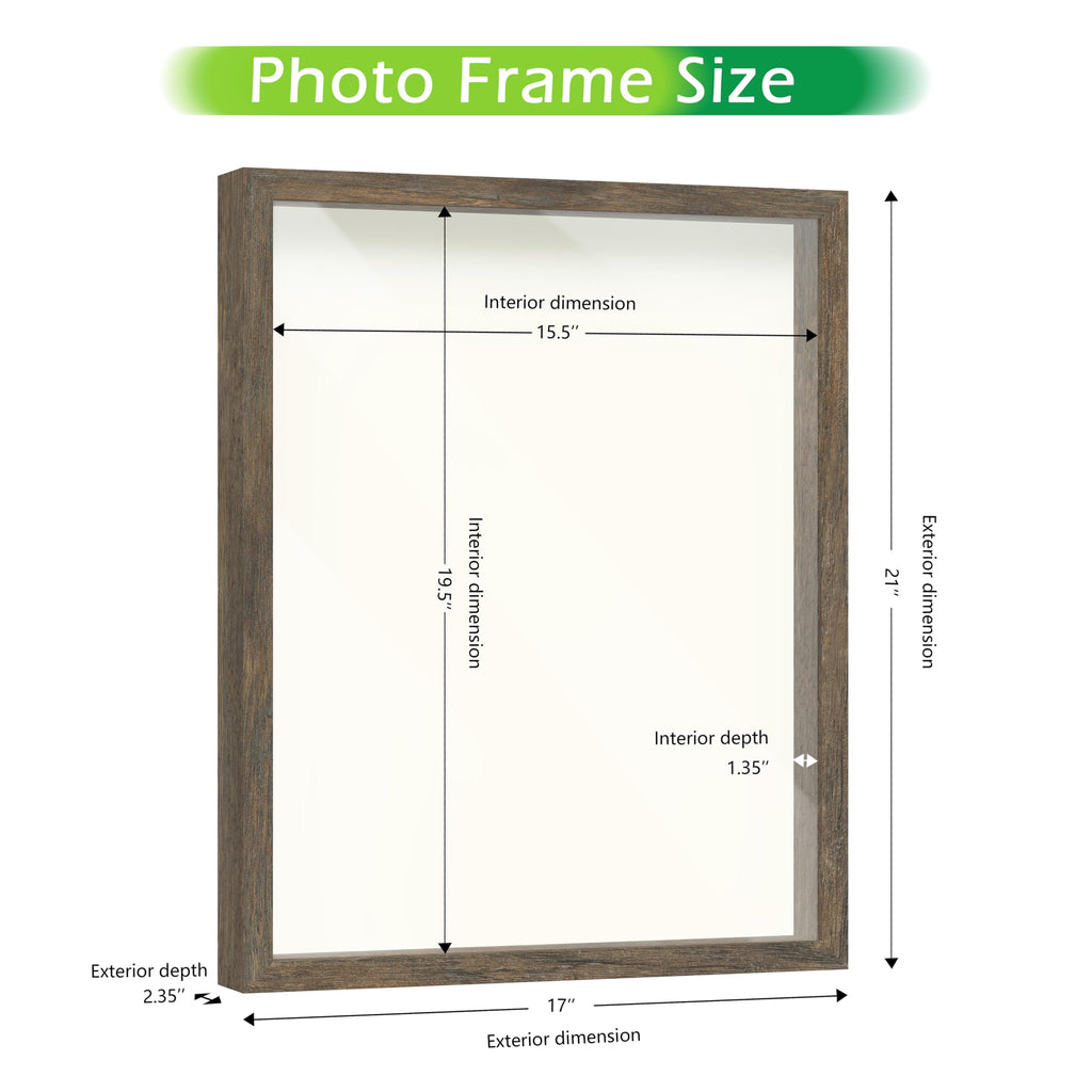 16x20 Driftwood Wooden Shadow Box Frame - Soft Felt Back, Tempered Glass, and Included Elegant White Ball Push Pins