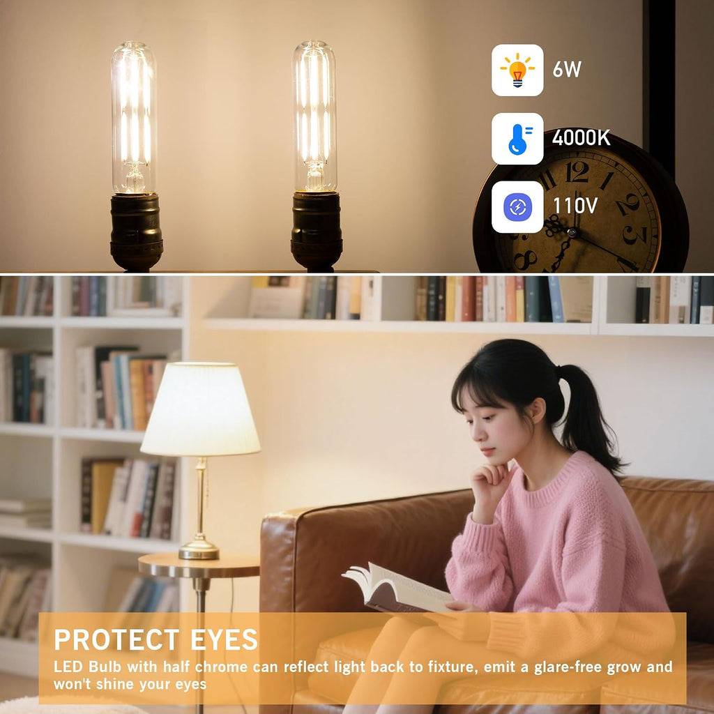 Dimmable E26 T10 LED Bulb Tube Light Bulbs 6W,4000K Neutral White 600LM