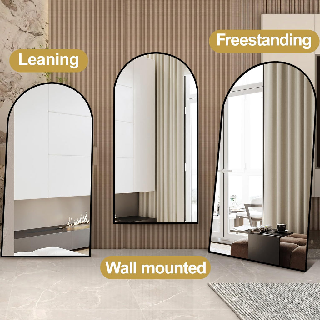 Arched Full Length Mirror, 70"x26" Free Standing Floor Mirror, Black