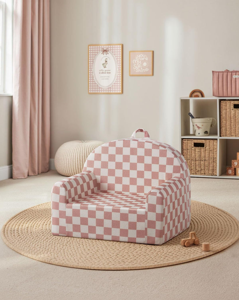 Kids Chair, Comfortable Kids Couch Sofa, Blush Check