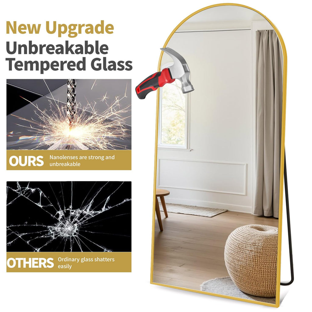 Arched Full Length Mirror, 76"x34" Large Floor Mirror, Gold