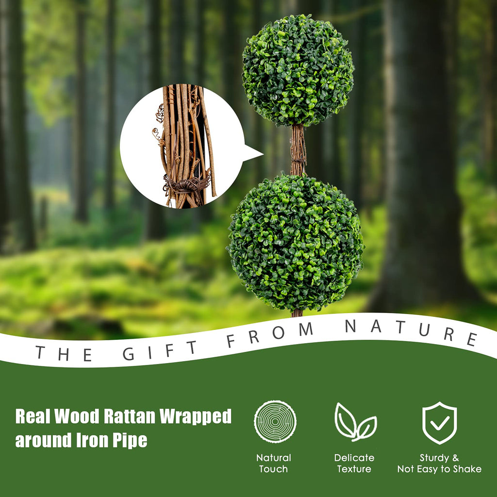 3 Ft Artificial Boxwood Topiary Tree, Fake Greenery Plants Ball Tree, Leaves & Cement-Filled Plastic Flower Pot