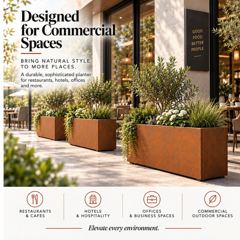 Corten Steel Planter Large Rectangle for Outdoor, Metal Planter Box -36"x12"x16.25"- Flower Pot for Garden, Patio