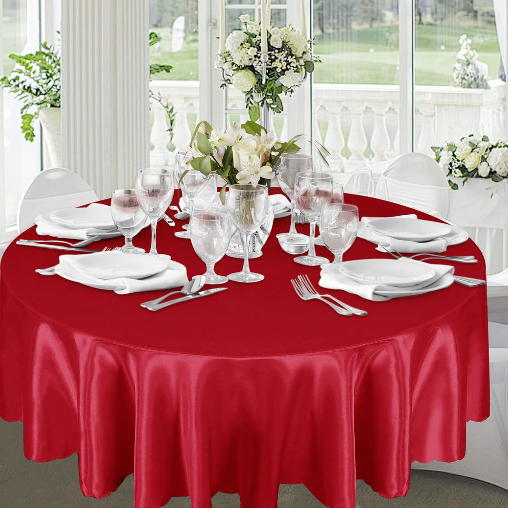 6 Pack 120 Inch Round Satin Tablecloth, Red, for 8-12 Seats