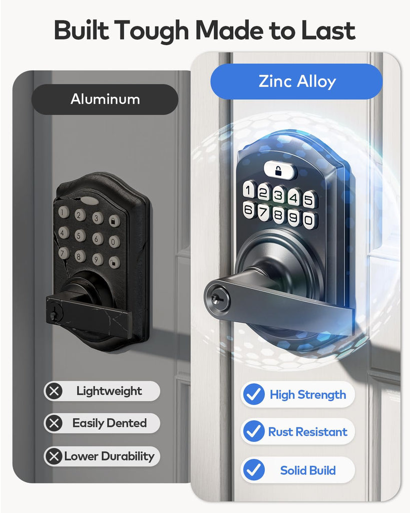 Keyless Entry Door Lock Handle with Keypad, Matte Black