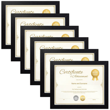 8.5x11 Certificate Document Picture Frame Set of 6, Black Diploma Frames for Wall or Tabletop