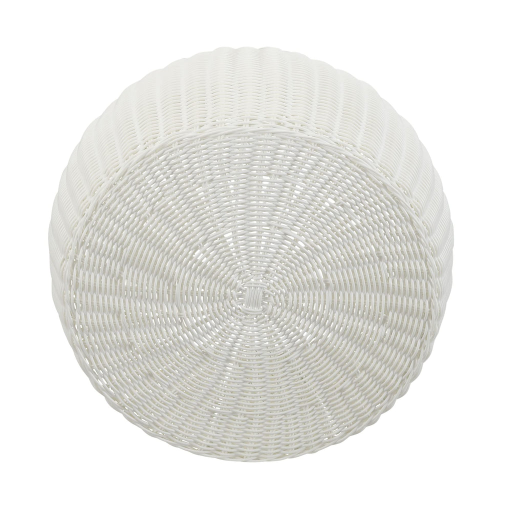 Round Handwoven Resin Storage Stool Ottoman, White