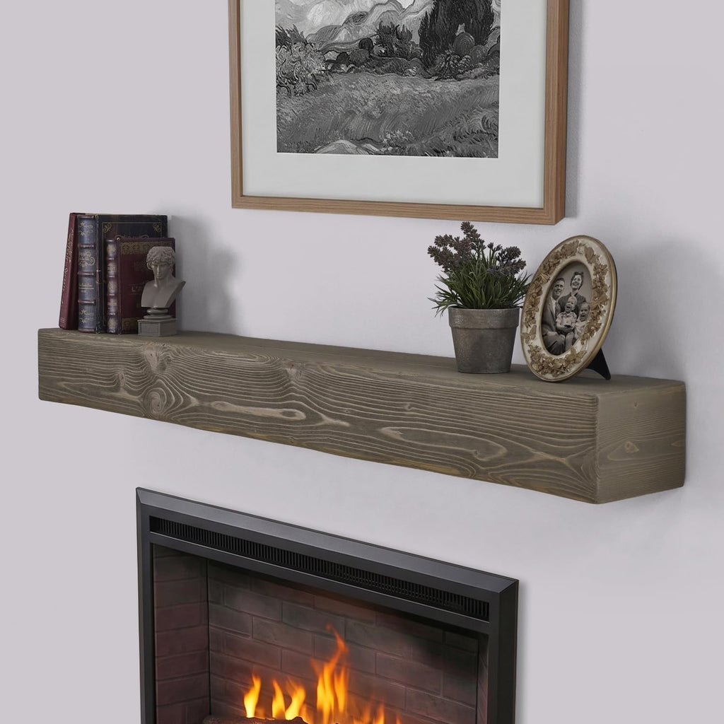 Handmade Rustic 60 Inch Fireplace Mantel Shelf, Smoke Gray 8Dx6H