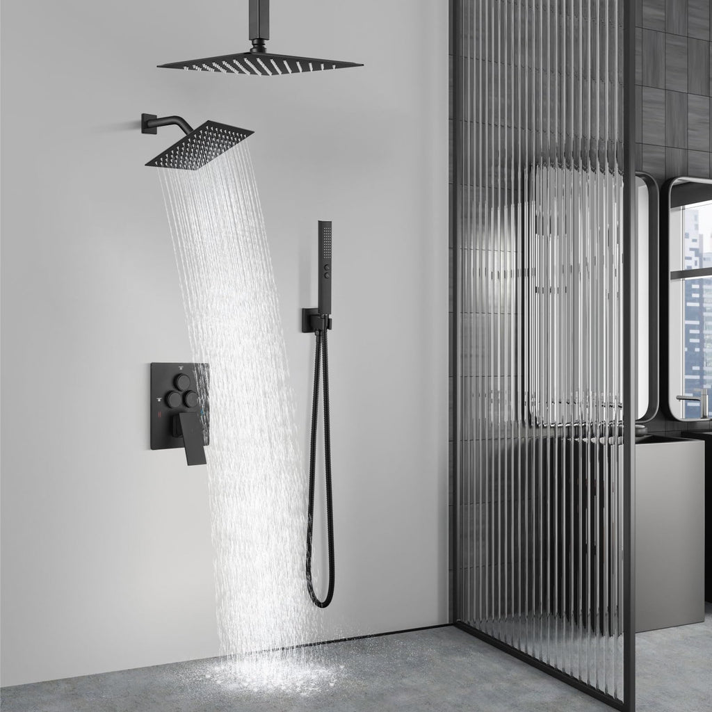 Ceiling Shower Faucet Set System Dual Head 10&6 Inch Matte Black