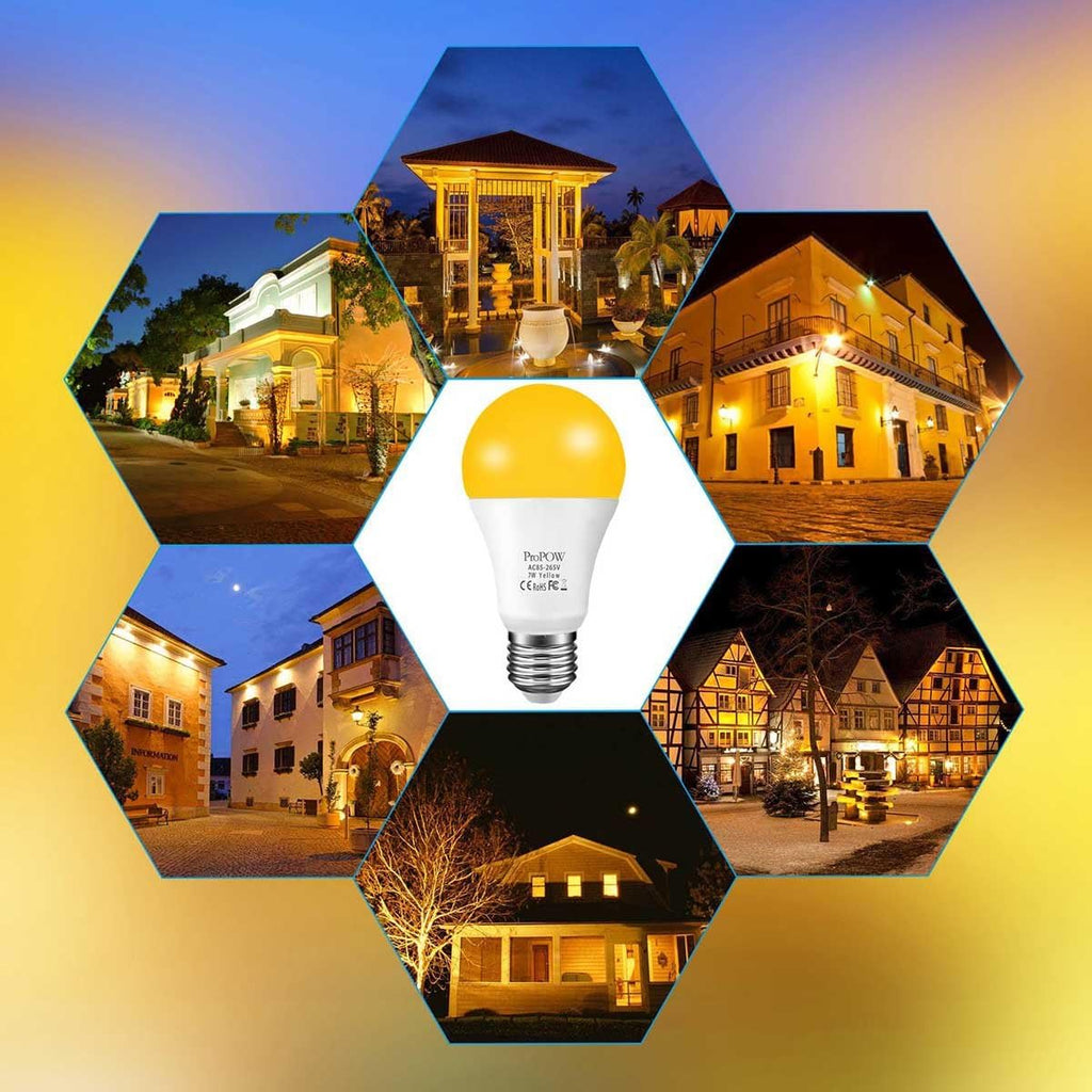 Amber Yellow LED Light Bulb, 7W Dusk to Dawn Bulbs 40W Equivalent A19 Auto on/Off LED Bulbs Outdoor Lights 580 Lumens